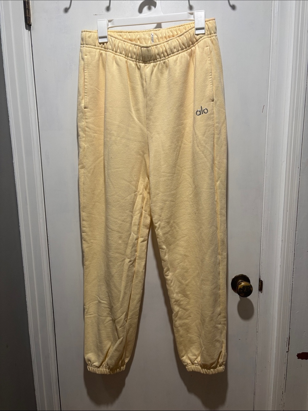 ALO yellow pastel sweatpants elastic ankles and waist size large